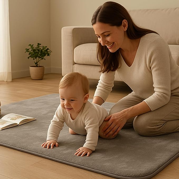 Baby Play Mat for Floor, 1.2″ Thick Foam 59X39 Playpen Mat, Ultra-Soft Velvet for Tummy Time & Crawling, Non-Slip Backing and Easy to Clean, Safe for Infants, Toddlers, and Kids (Gray)