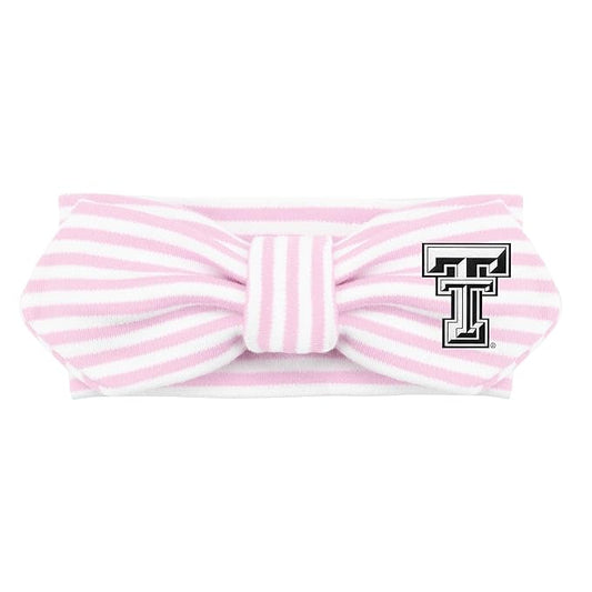 Creative Knitwear Texas Tech Red Raiders Infant Girls Pink/White Striped Hair Knot Headband Embroidered Logo - Size Newborn - 4T