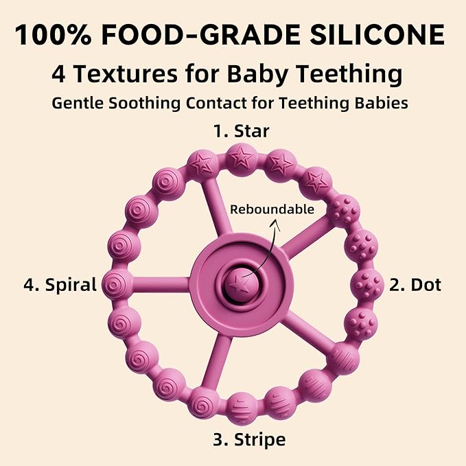5 Pack Stylish Silicone Baby Teething Toys: 4 Teething Rings and Extra Silicone Clip, Teething Rings for Babies 0-6 Months 6-12 Months, Toddler Teether, Baby Essentials Girl, Infant Teething Relief