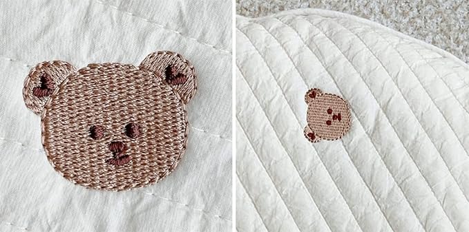 Baby White Bear Embroidered Play Mat, 33.5" Cotton Crawling Mat, Detachable Washable Floor Rug Soft Kids Room Decor Gym Nursery Area Rug Playroom Carpet for Infant Toddler