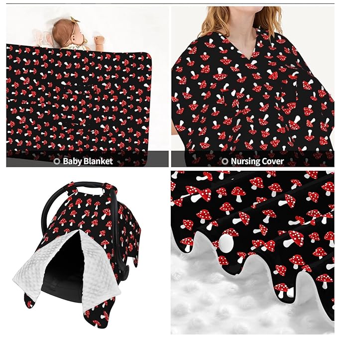 Cute Forest Mushrooms Baby Car Seat Canopy Nursing Cover for Newborn Car Seat Breastfeeding Covers Blanket Newborn Shower Gift