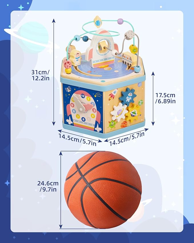 Gleamkid Large Wooden Space Activity Cube Toys, 9-in-1 Early Educational Montessori Learning Toys for 2 3 4 Toddlers with Abacus Bead Maze for 24+ Months Boys Girls First Birthday
