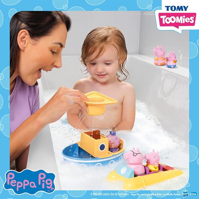 Peppa Pig Water Toys by TOMY Toomies- Peppa’s Boat Adventure Bath Toy Set - Includes 2 Boat Toys and 5 Peppa Pig Figures - 18 Months and Up