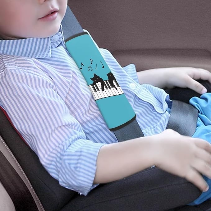 AFPANQZ Kids Car Seat Belt Covers Set 2 Pack Piano Music with Black Cat Car Seat Belt Covers Shoulder Protect Pad Cushion Comfortable Soft Pillow Belt Covers Neck Support Cushion for Boby Kids