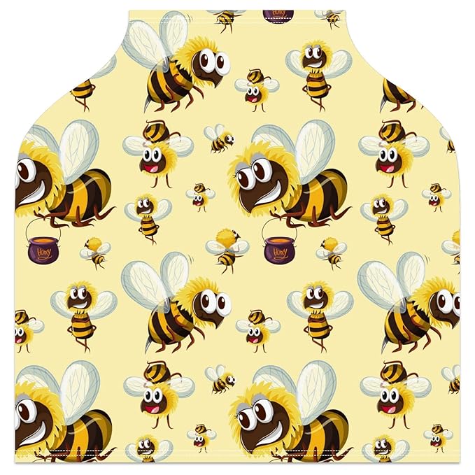 Baby Car Seat Stroller Covers Cartoon Bumble Bee Nursing Cover Breastfeeding Scarf Soft Breathable Stretchy Infant Car Canopy Coverage Carseat Cover for Boys and Girls Multi Use