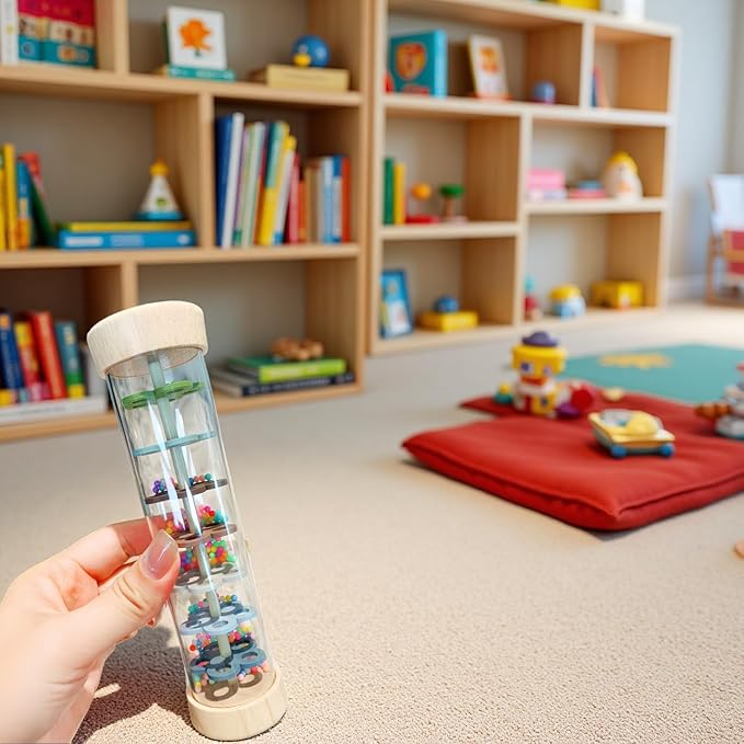 Oneshow Wooden Rain Stick Montessori Toys for Babies 36 Months, Rain Sticks for Kids, Baby Rattle Sensory Toy with Calming Rain Sounds, Toddler Educational Gifts for 3-Year-Olds - 6.8"