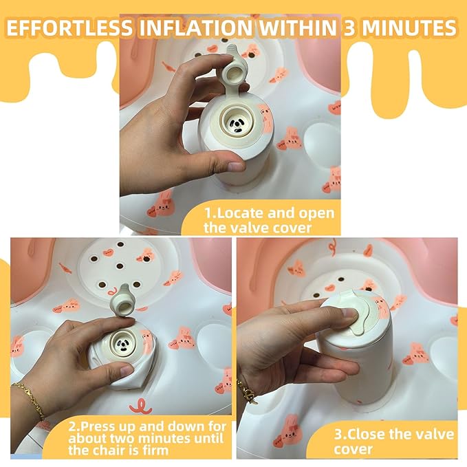 AGITVPS Upgrade Inflatable Baby Seat with Tray for Babies 3-36 Months, Built in Air Pump Bumbo Seat with Tray, Baby Chair Sit Me up Floor Seat for Baby, Learning to Sit&Feeding (Pillar-Love Bunny)