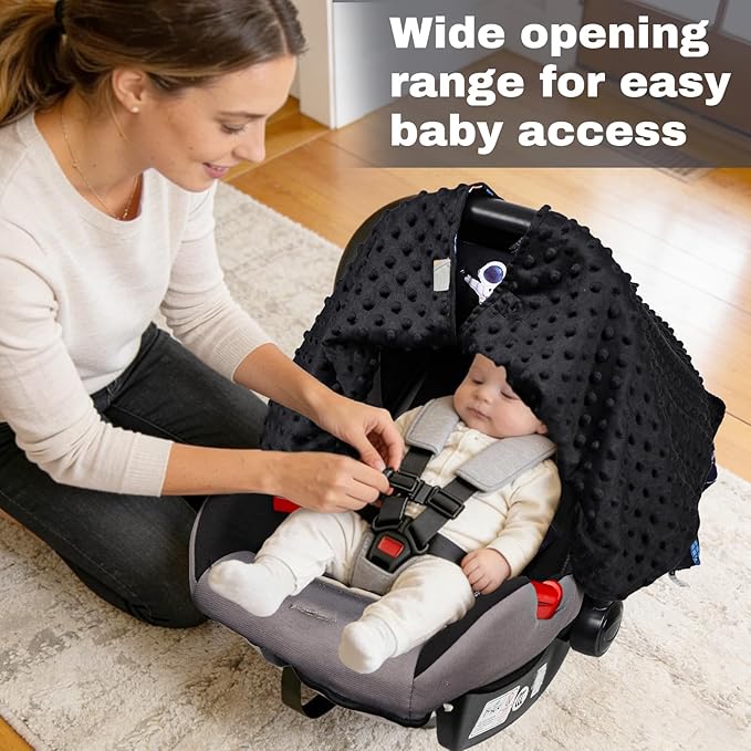 Baby Car Seat Cover, Windproof Carseat Cover for Infant Girls, Infant Warm Carseat Canopy with Double Layer Fabric for Winter, Compatible with Most Baby Car Seat, Space