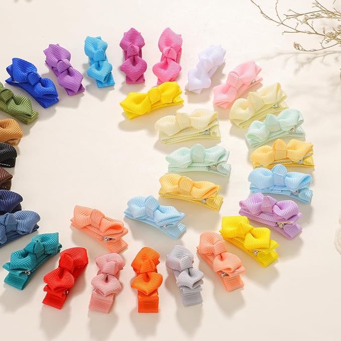 choicbaby 50pcs Baby Hair Bow Clips 1.4" Tiny Grosgrain Ribbon with Fully Lined Alligator Clips Small Toddler Bow Hair Accessories for Baby Girls Infant Toddler Kids