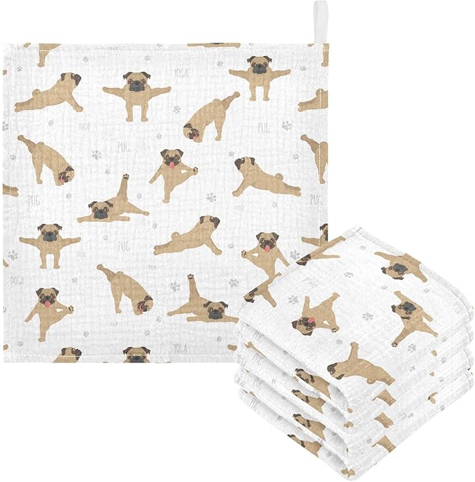 vvfelixl Baby Cotton Washcloths Pug Dog Infants Bath Towel for Unisex Face Towels for Newborn, Natural Baby Wipes Delicate Skin, 11.8 X 11.8 inch, one sizex5