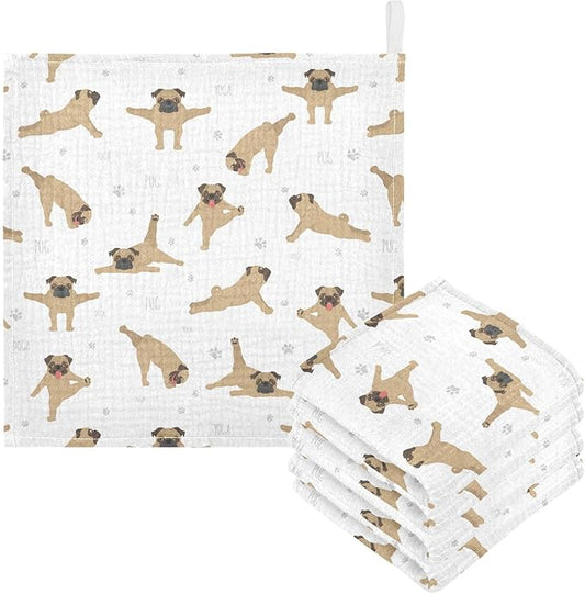 vvfelixl Baby Cotton Washcloths Pug Dog Infants Bath Towel for Unisex Face Towels for Newborn, Natural Baby Wipes Delicate Skin, 11.8 X 11.8 inch, one sizex5