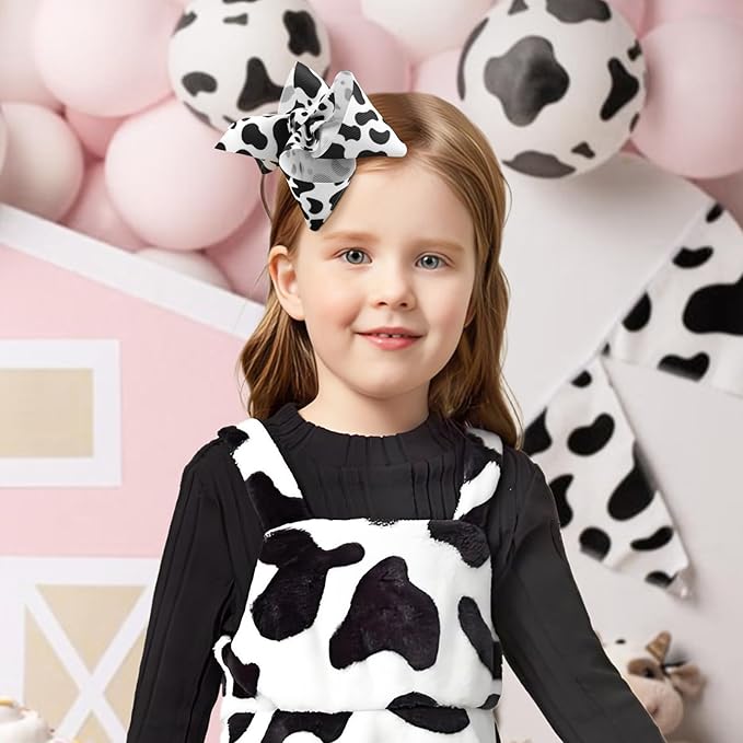 Moo Cow Print Hair Bow for Girls Cowgirl Accessories Infant Toddler Kids Teen Baby Girl Hair Clips Black and White Alligator Hairpins