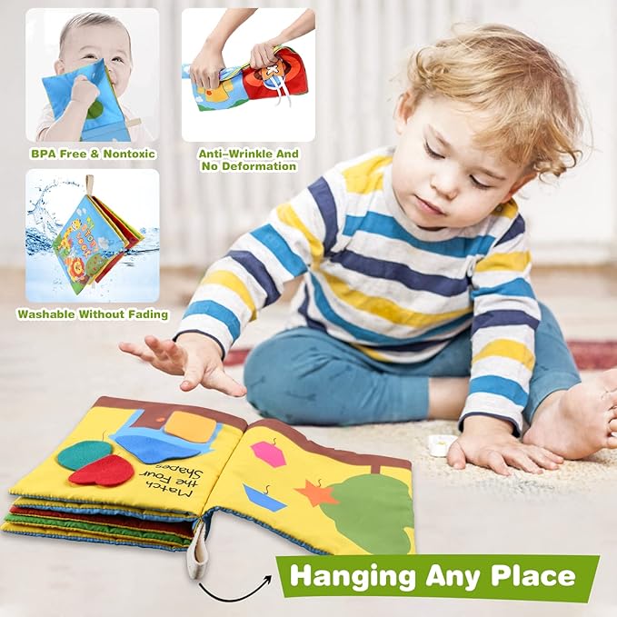 Richgv Baby Books Toys 6-12 Months, My First Story Book Busy Book 6-12-18 Months, Baby Montessori Toys Travel Toy, 10 Pages Preschool Learning Activities for 1-2 Years Old Boys & Girls