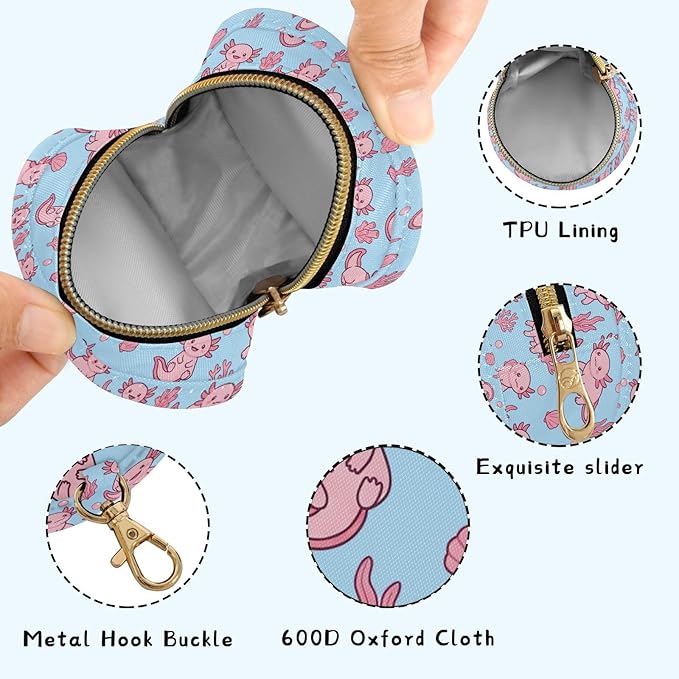 Cartoon Axolotl Coral Blue Print Pacifier Holder Case for Diaper Bag Portable Travel Pacifier Storage Case with Clip Newborn Baby Pouch for Baby Boys Girls Purse Outdoor