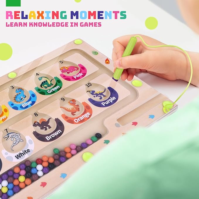 Uiseba Dinosaur Mini Magnetic Color and Number Maze Montessori Toy for Ages 3 4 5, Toddler Busy Board, Educational Preschool Learning Activities, Ideal Christmas & Birthday Gift for Boys and Kids