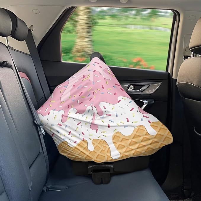 AFPANQZ Ice Cream Nursing Cover Breastfeeding Scarf Baby Car Seat Covers Infant Stroller Cover Carseat Canopy for Girls and Boys Lightweight Breathable Outdoor Walking Traveling