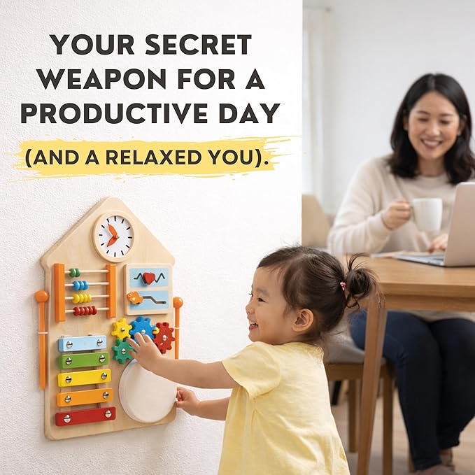 Sensory Busy Board for Toddlers 1–3, Wall Mounted or Portable Tabletop Activity Board, Montessori Toy for Independent Play & Fine Motor Skills