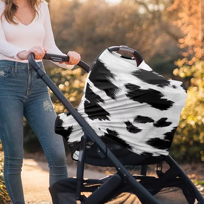 Forchrinse Black and White Cow Print Nursing Cover Breastfeeding Scarf Soft Car Seat Cover for Babies Girls Infant Carseat Multi-Use Cover