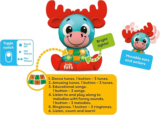 Kids Hits Babykins Moose Interactive Toy: Spark Joy and Learning for Kids 2 Years and Up - Bright Lights, Playful Tunes, and Educational Fun!