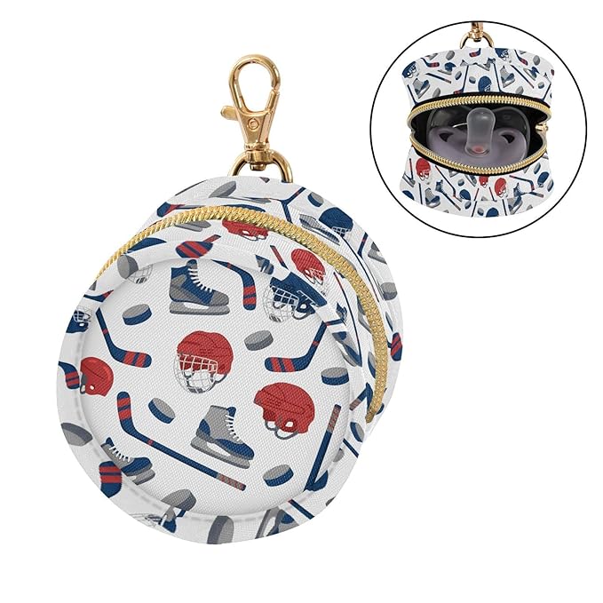 Hockey Skates White Print Pacifier Holder Case for Diaper Bag Portable Travel Pacifier Storage Case with Clip Newborn Baby Pouch for Baby Boys Girls Purse Outdoor