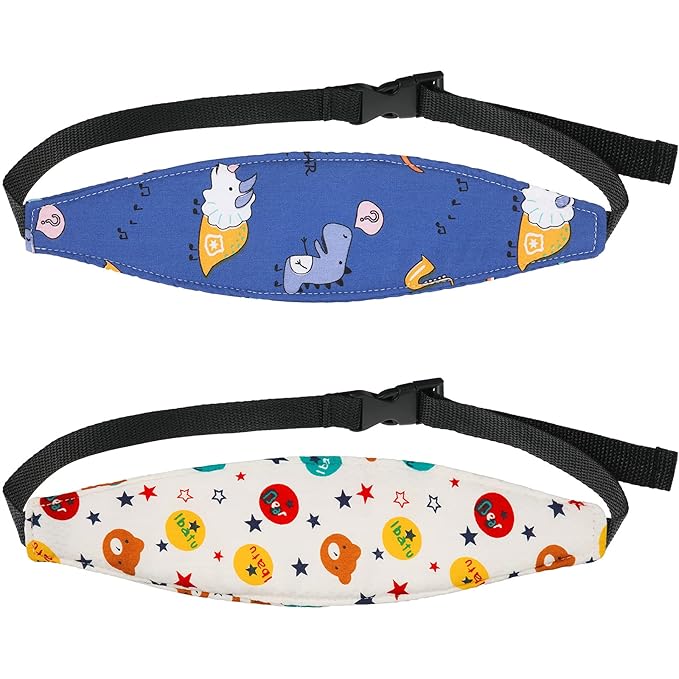 HESTYA 2 Pcs Carseat Head Support Toddler, Stroller Seat Headrest for Sleeping Traveling, Neck Relief Headband Strap for Kids Children Toddler Infant(Dinosaur and Bear)