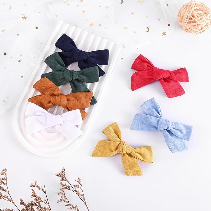 3.2 Inch Linen Baby Girl Hair Clips, Hair Bows for Toddler Kids, Alligator Clip Hair Accessories for Babies, Sky Blue