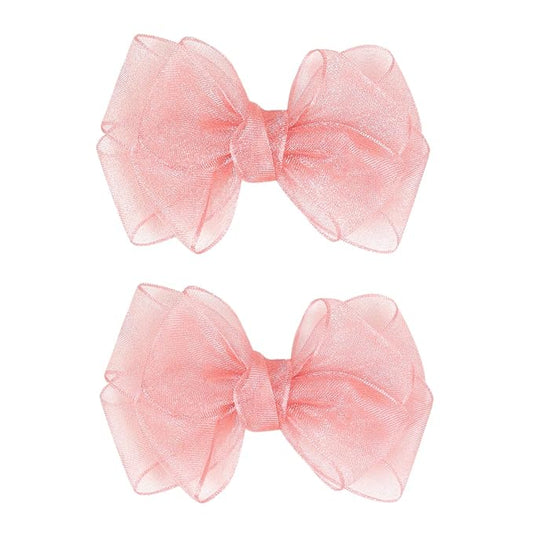 3.5-Inch Organza Hair Bows for Girls - Elegant Sheer Ribbon Alligator Clips for Toddlers, Kids, and Teens - Pack of 2, Pink