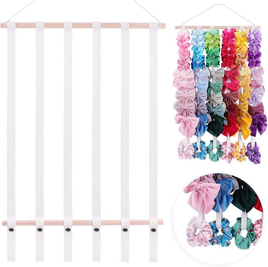 OAOLEER Hair Bow Holder Organizer for Girls Hair Bows,Hair Accessories Headband Organizer Bow Storage Hanger for Baby Girls Wall Hanging Decor for Toddler Girls (White)
