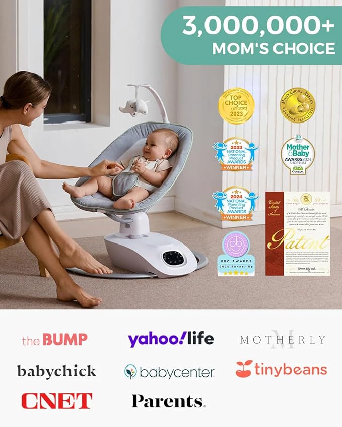 Momcozy CocoSway Electric Baby Swing for Infant, 180° Rotating Seat, 6 Parent-Like Sway Motions & 4 Speeds, Quiet Soothing, Remote Control, Machine-Washable Cover, Grey