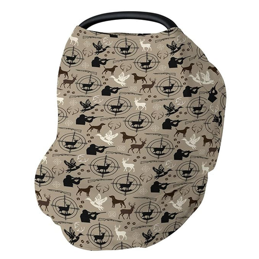 Brown Hunting Deer Hunting Duck Baby Car Seat Covers Dog Hunter Stretchy 5-in-1 Cover Hunting Animals Lover Gift Adjustable Infant Carseat Canopy Cover Elk Duck Hunter Breathable Nursing Cover-Up