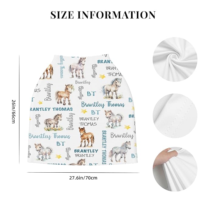 Personalized Car Seat Covers for Babies with Name – Multi-use Breastfeeding Cover Custom Horse Carseat Canopy Cover, Infant Stroller Covers for Boys and Girls