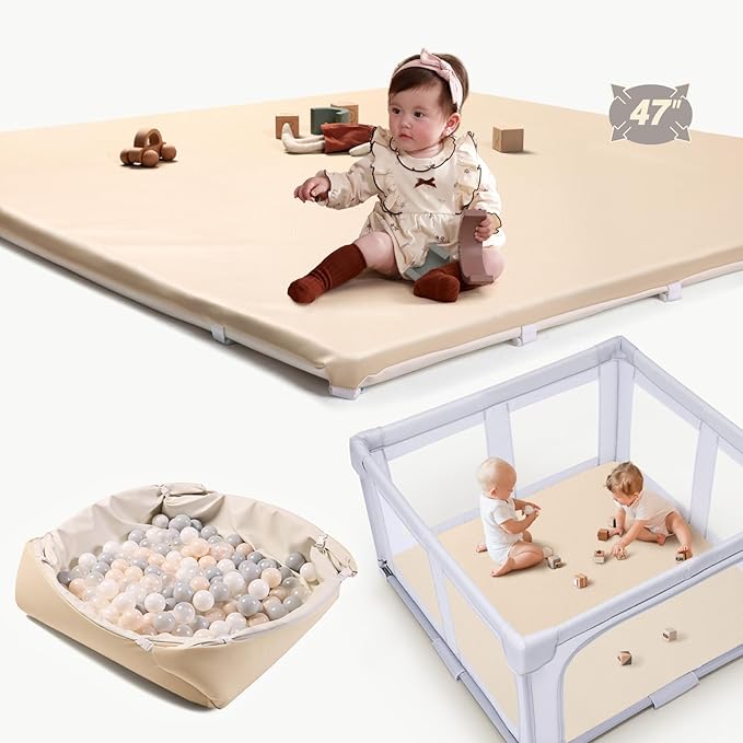 Hikiddy Baby Floor Play Mat : 2-in-1 Padded Foam Play Mat for Playpen & Ball Pit for Infants and Toddlers