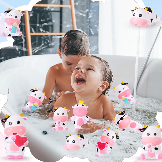 Jenaai 24 Pcs Cute Rubber Cows Bulk Squeak Floating Cow for Kids Bath Toys Rubber Animals Swimming Shower Bathtub Toy Favors for Party Baby Shower Dashboard Decor Carnival Gift