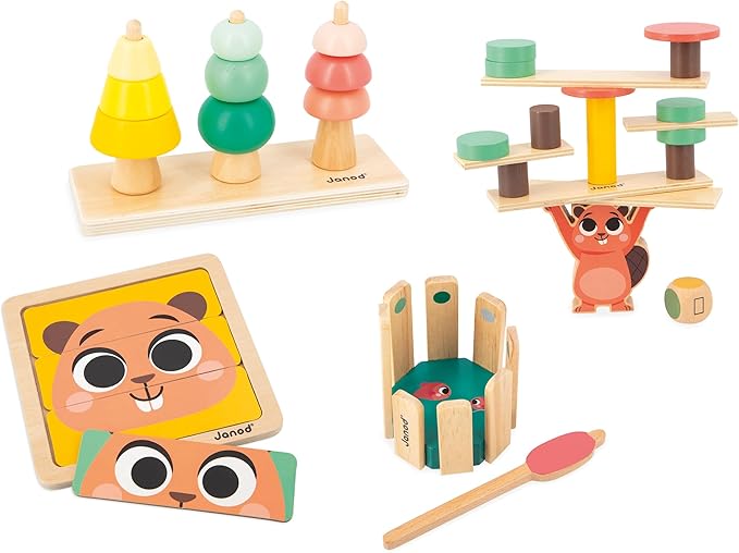 Janod Toy Box - 4 Piece Subscription Learning Set - Early Learner Essentials - Ages 36 Months+ - J04066