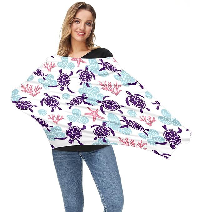 Baby Car Seat Stroller Covers Purple Sea Turtles Marine Starfish Nursing Cover Breastfeeding Scarf Soft Breathable Stretchy Coverage Carseat Canopy Cover for Boys and Girls Soft Breathable Multi Use