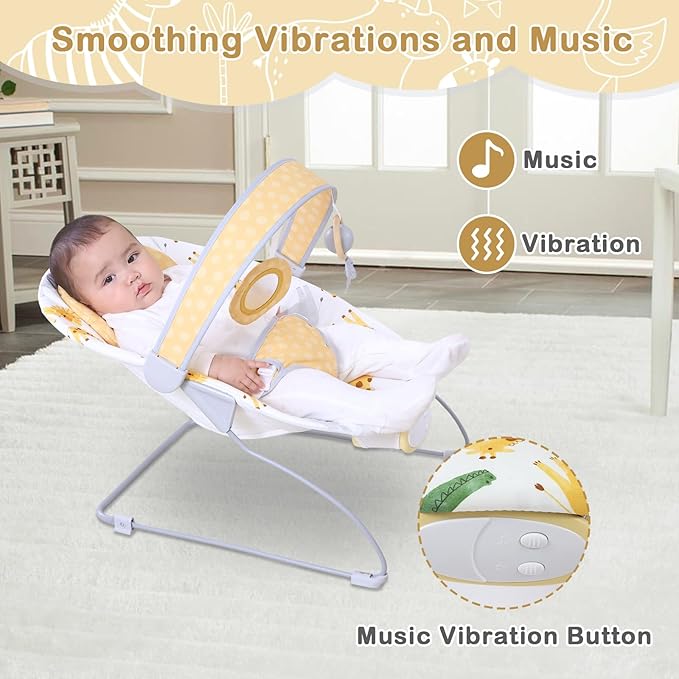 Baby Bouncer, Infants Bouncy Seat with Music and Vibrations,Baby Rocker for Newborns Indoor Outdoor Use 0-6 Months Up to 20 lbs