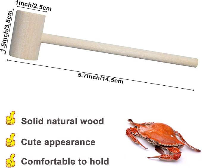 TDOCK 18 Pieces Mini Wooden Hammers Gavel Toy for Kids, Natural Wood Crab Lobster Seafood Mallets