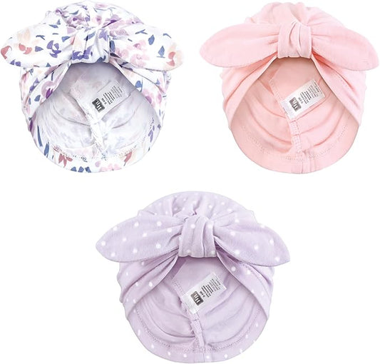 Hudson Baby Infant Girls Turban Cotton Headwraps, 0-24 Months