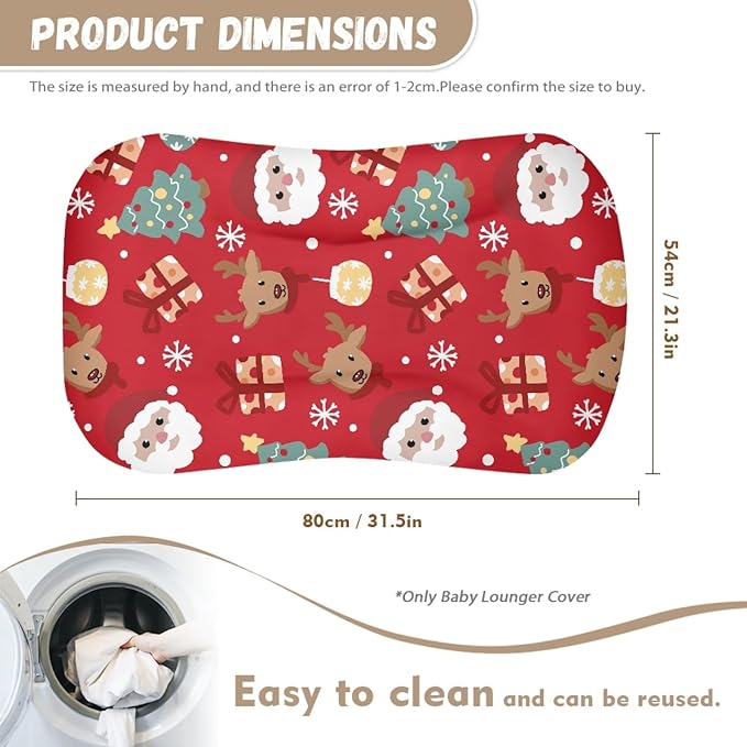 Santa Claus Reindeer Baby Lounger Cover Soft & Breathable Newborn Nest Backup Cover for Baby Girls Portable Infant Lounger Protector, Christmas