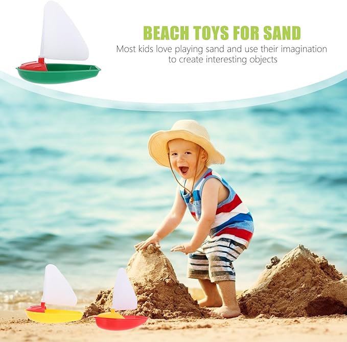 Toyvian DIY Bath Toy Boat & Sailboat 3PCS for Kids Toddler Mold-Free, Small Plastic Boats for Bathtub, Floating Pool Water Toys,Swim Play for Beach Lake Summer, with Educational DIY Sail Design