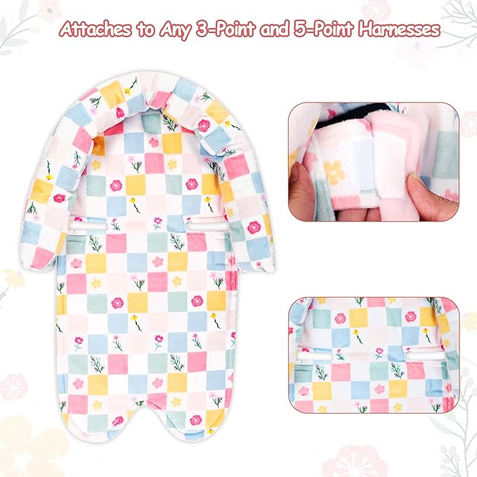 SWESEN Baby Car Seat Head Support, Super Soft 2 in 1 Infant Car Seat Insert, Reversible Newborn Car Seat Insert Cushion with Strap Covers for Strollers, Bouncers, Swing, Floral