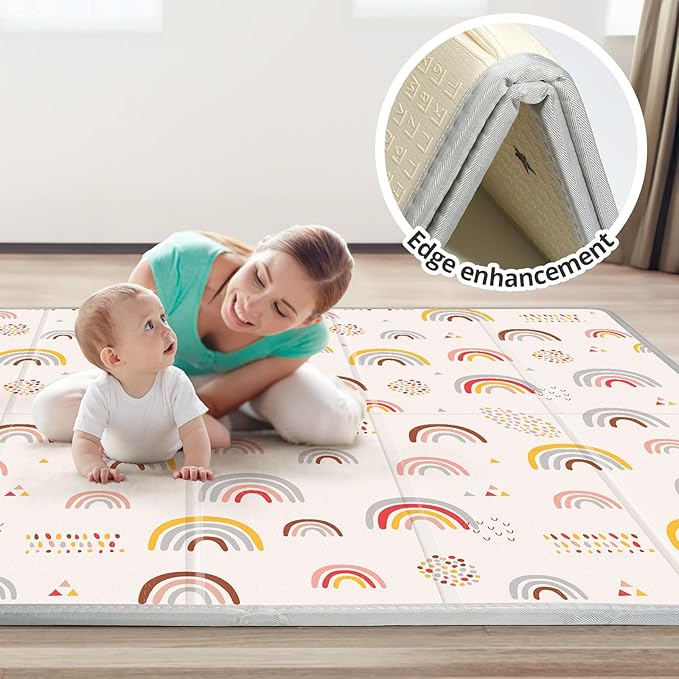Piglog Extra Large Play Mat for Baby, 0.8 Inch Thick BPA Free, Reversible Foldable Baby Play Mat, 79" x71" Waterproof Foam Floor Baby Crawling Mat, Portable Playmat for Infants, Toddler, Kids, Rainbow