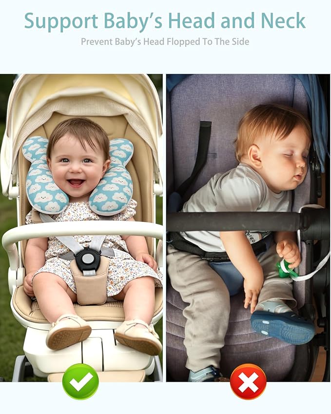 KAKIBLIN Baby Travel Pillow, Baby Neck Pillow for Car Seat, U-Shaped Head and Neck Support for Stroller Pushchair, Soft Cooling Breathable Infant Head Pillow for Newborn Toddler
