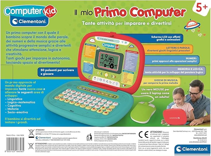 Clementoni Sapientino – Il Mio Primo Computer, Interactive Educational Game Children from 5 Years, 35 Activities, Learn Letters, Numbers, Logic and Music, Mouse Included, LCD Screen, Italian Language