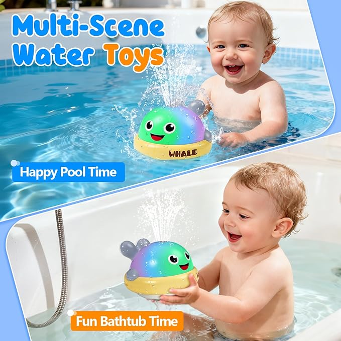 Baby Bath Toys: Bath Whale Toy Sprinkler, Light Up Bath Toys for Kids Ages 1-3, Bathtub Outdoor Water Pool Toys for Toddlers 1 2 3 Year Old, Birthday Gift for Boys & Girls (Grey)