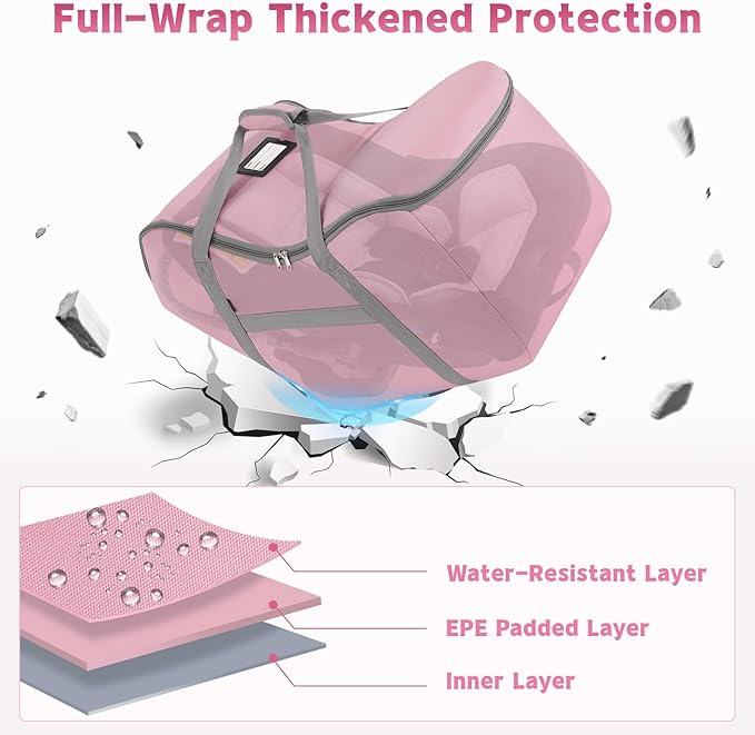 Padded Car Seat Bag Compatible with Most Nuna Pipa Car Seats UPPAbaby MESA V2 without Base & Chicco KeyFit 30 and Base, Car Seat Travel Bag for Airplanes, Pink