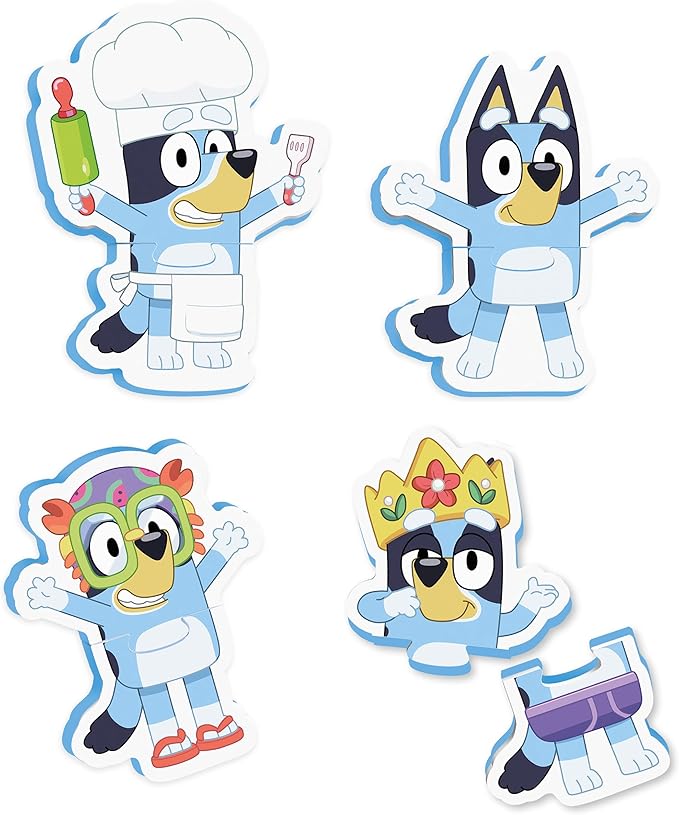 Tomy Toomies Bluey Bath Puzzle - Mix and Match Bluey Puzzle - Foam Toddler Bath Toys - Includes Mesh Bag Bath Toy Storage with Suction Cups - 8 Count - 18 Months and Up