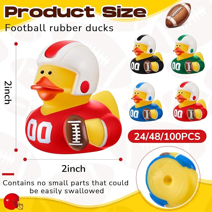 Deekin Rubber Ducks 2 Inch Bulk Sport Party Favors for Team Events Decorations Birthday Party Supplies Club Player Gift(48 Pcs,Football Player)