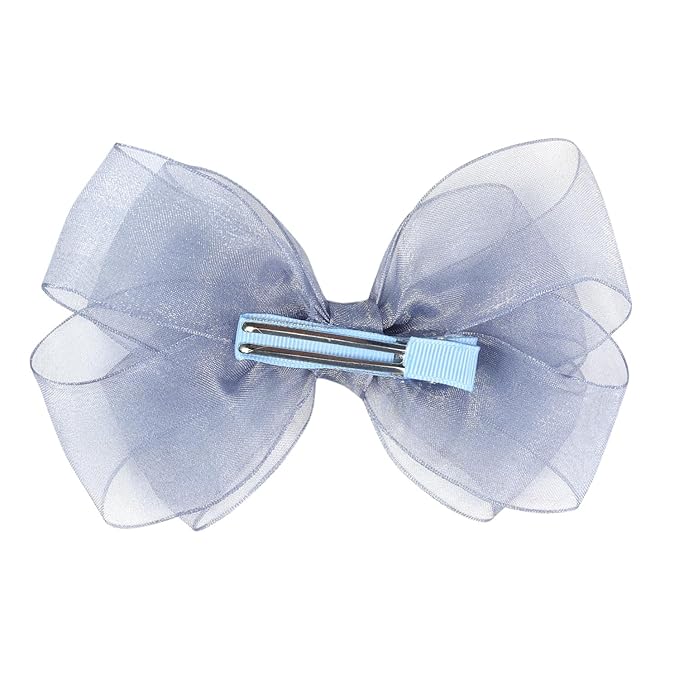 5.5-Inch Organza Double Hair Bows Alligator Clips Hair Accessories for Girls Toddler Kids Children Teens - Gray