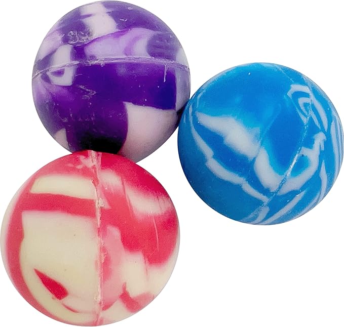 by M&M 2190 Pk12 Rubber Party Bouncers - Classic Colorful Rubber Bouncy Balls, Great Fun for Pet Birds, Beak and Feet Thrilling, Assorted Colors and Designs, Rolls with Ease